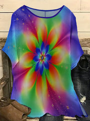 Floral Print Short Sleeve Round Neck T-shirt Plus Size Women's Casual Blouse