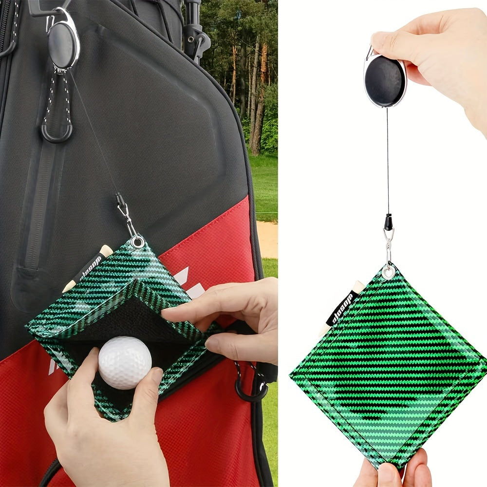 Colorful Golf Ball Cleaning Towel w/ Retractable Key Chain & Tee