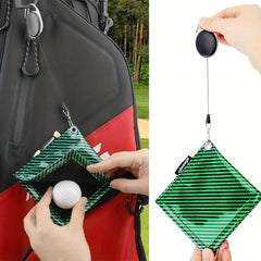Colorful Golf Ball Cleaning Towel w/ Retractable Key Chain & Tee