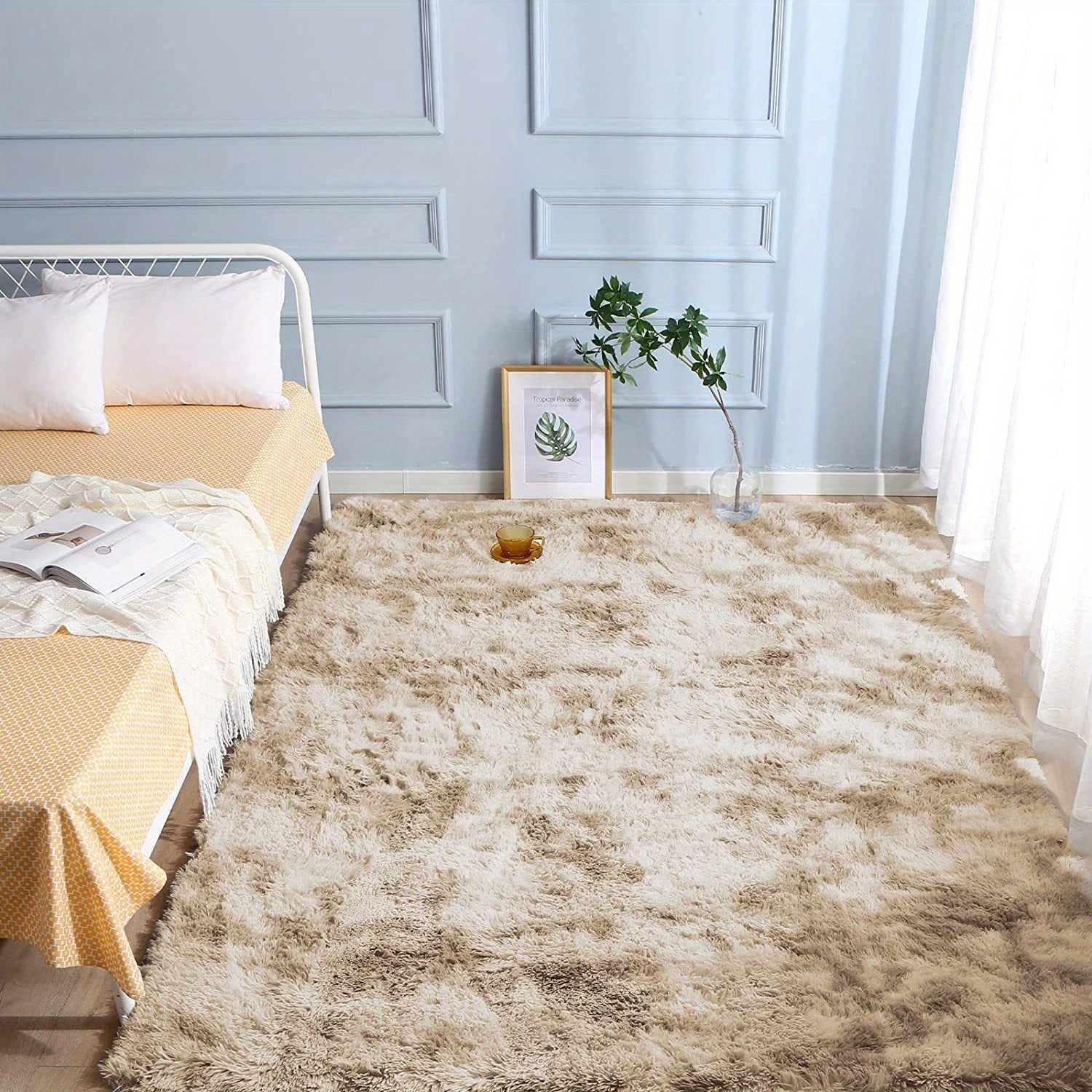 Large Tie Dyed Light Grey Shaggy Rug 78x74 Inch