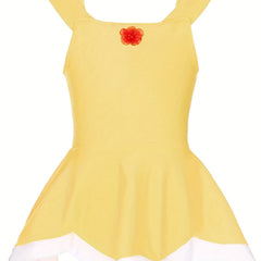 Girls 2pcs Swimsuit One Piece Tankini & Sequin Hairband Ruffle Dress