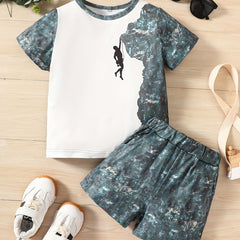 Boy's Climbing Print T-Shirt & Shorts Set for Summer