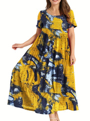 Tie Dye Short Sleeve Maxi Smock Dress