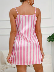 Striped Print Nightdress Crew Neck Sleep Dress Women's Sleepwear