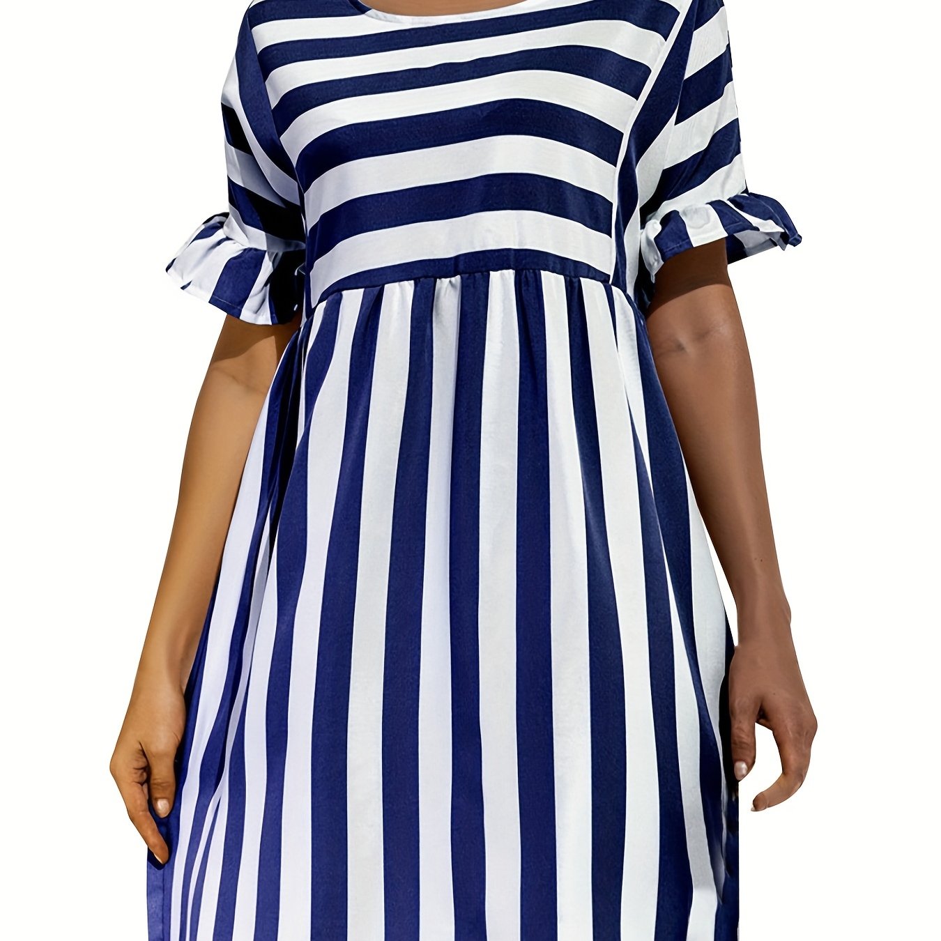 Nautical Stripe Ruffle Trim Dress
