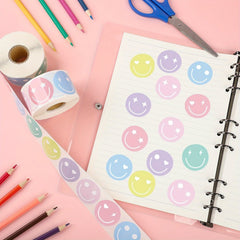 500pcs Pastel Smile Face Sticker Roll - Colorful Reward Labels