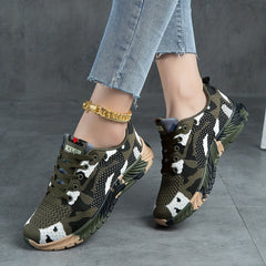 Women's Camo Pattern Sneakers Lace Up Low Top Platform Sports Shoes