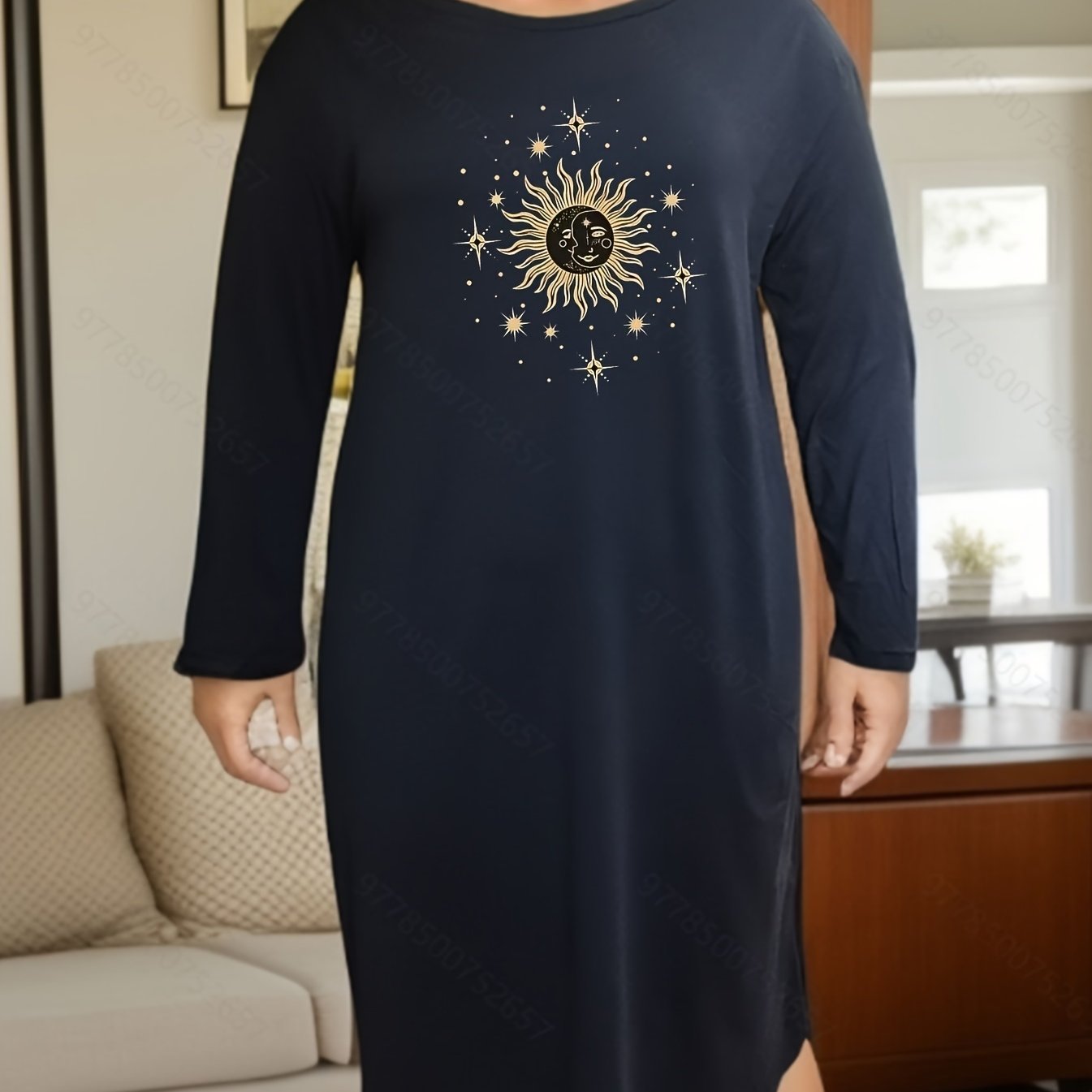 Sun Print Long Sleeve Lounge Dress