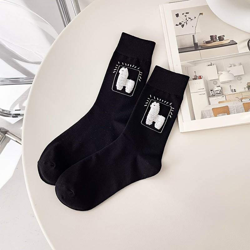 5 Pairs Alpaca Print Socks Comfy Women's Mid Tube Stockings