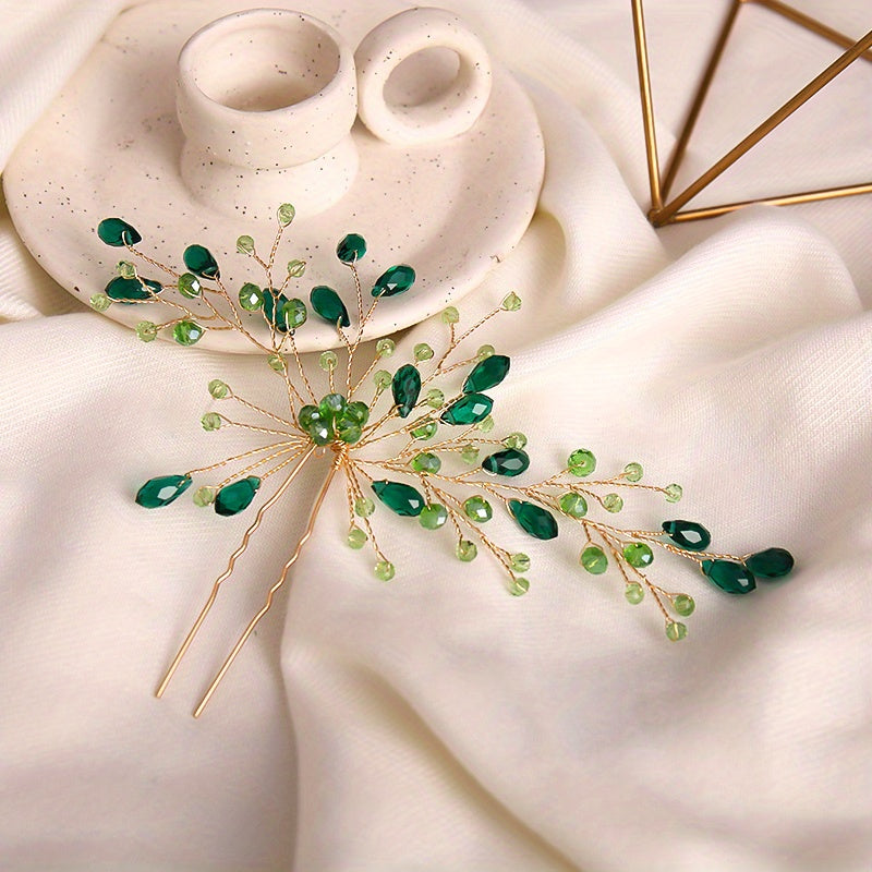 Crystal Hair Pin Head Jewelry U shaped Hairpin Ponytail Holder Hair Accessories