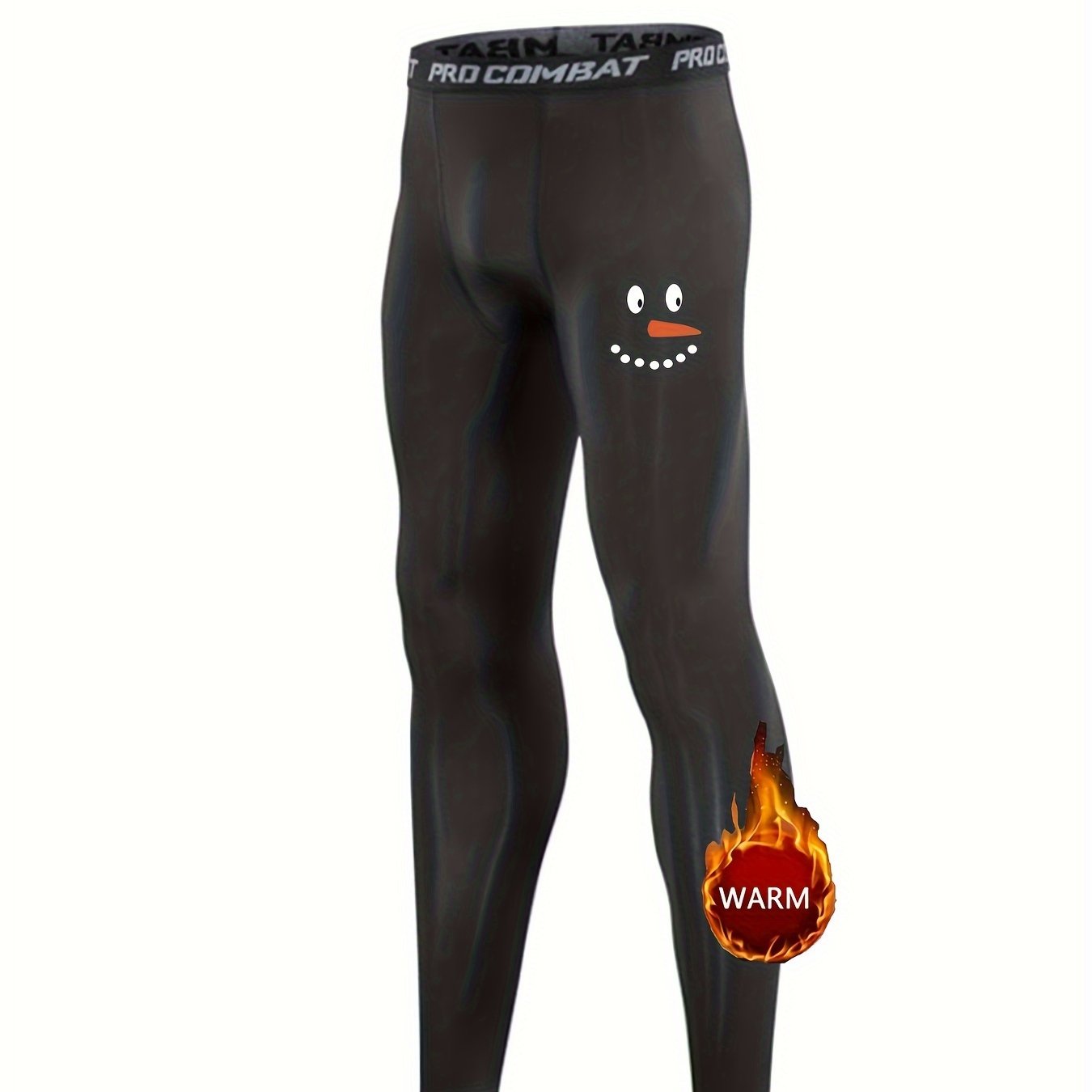 Boys Snowman & Hearts Print Compression Base Layer Sports Tights Fleece Leggings