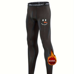 Boys Snowman & Hearts Print Compression Base Layer Sports Tights Fleece Leggings