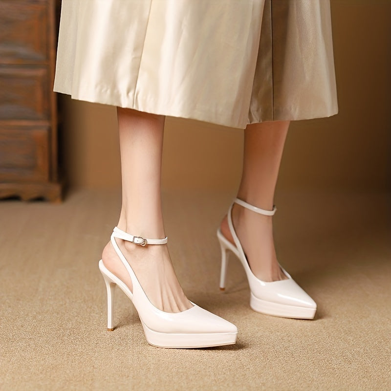 Solid Stiletto Heels Ankle Strap Slingback Pumps