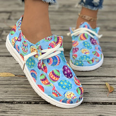 Women's Easter Egg Print Boat Shoes Lightweight Walking Flats Slip-on Sneakers