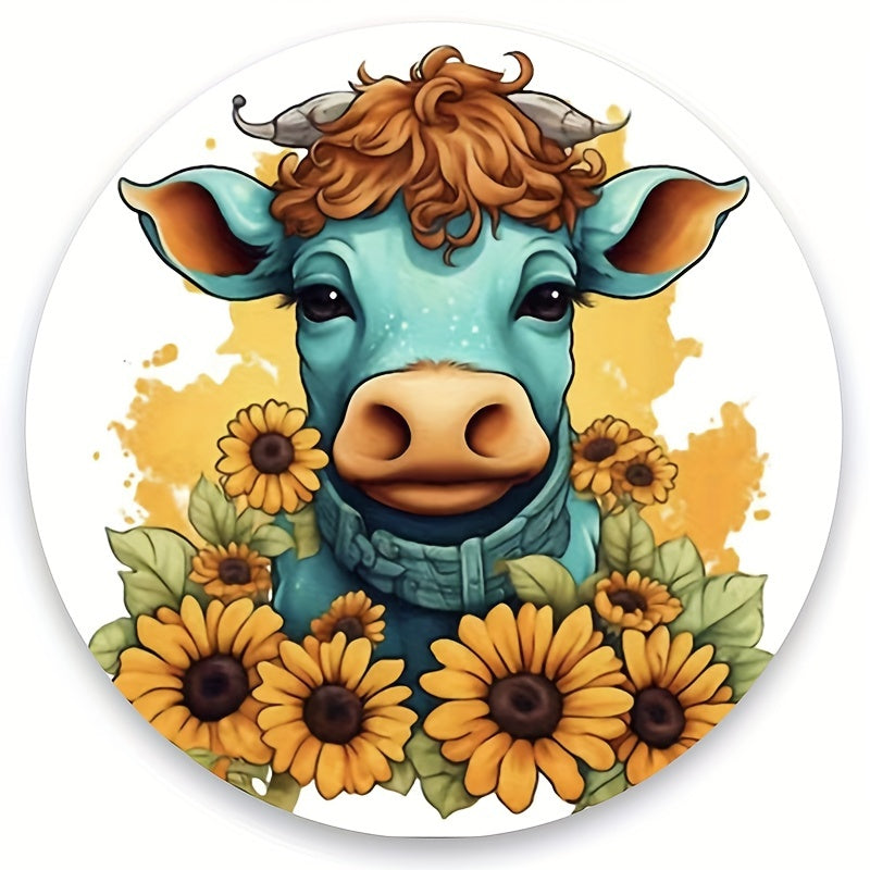Sunflower Cow Pattern Mouse Pad 22cm, Anti-Slip Waterproof Gaming Office Pad