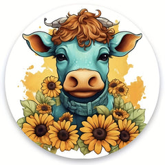 Sunflower Cow Pattern Mouse Pad 22cm, Anti-Slip Waterproof Gaming Office Pad