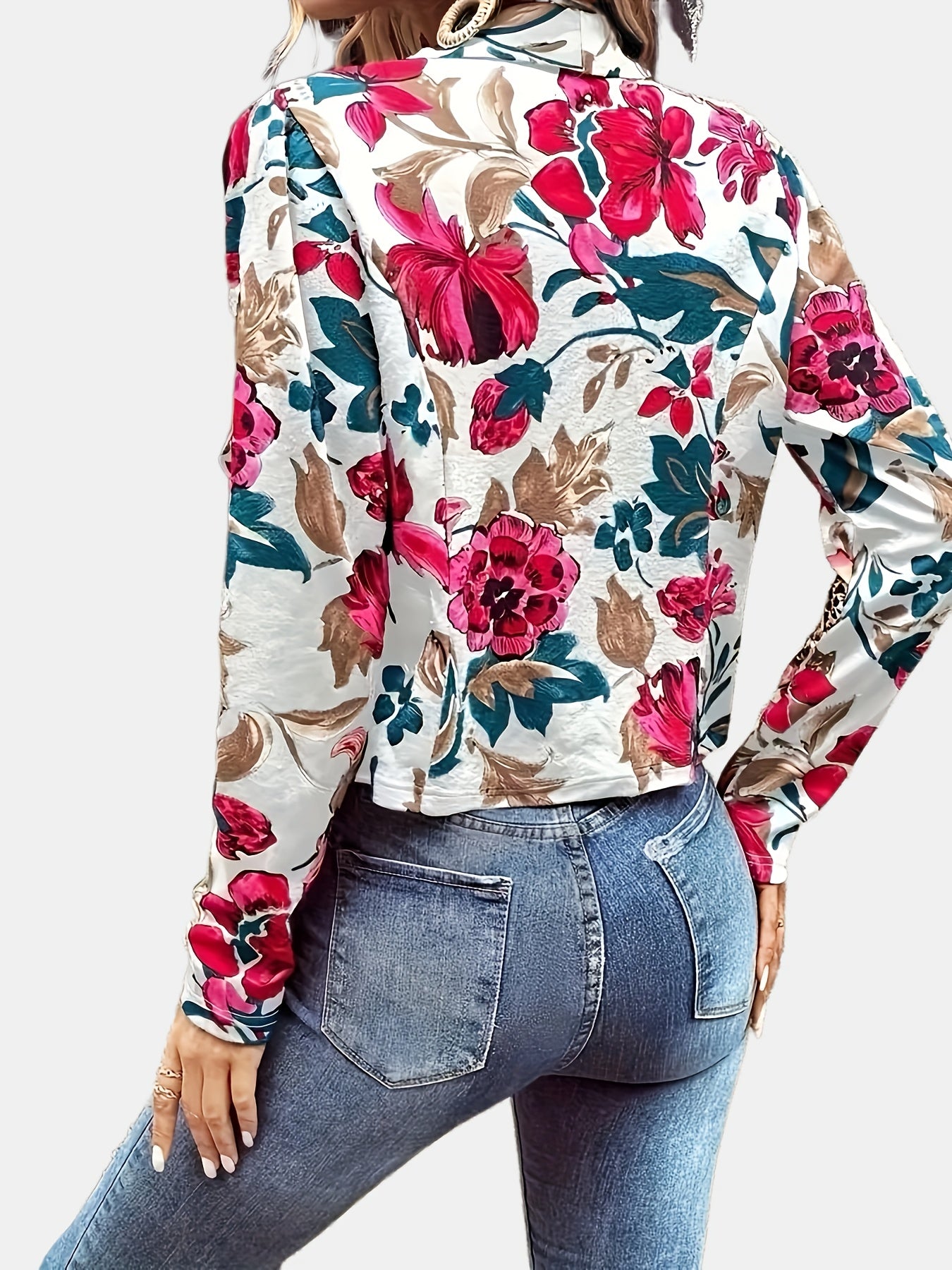 Floral Print Open Front Jacket for Spring & Fall