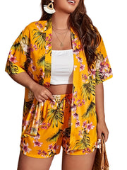 Women's Plus Tropical Print Shirt & Shorts Set