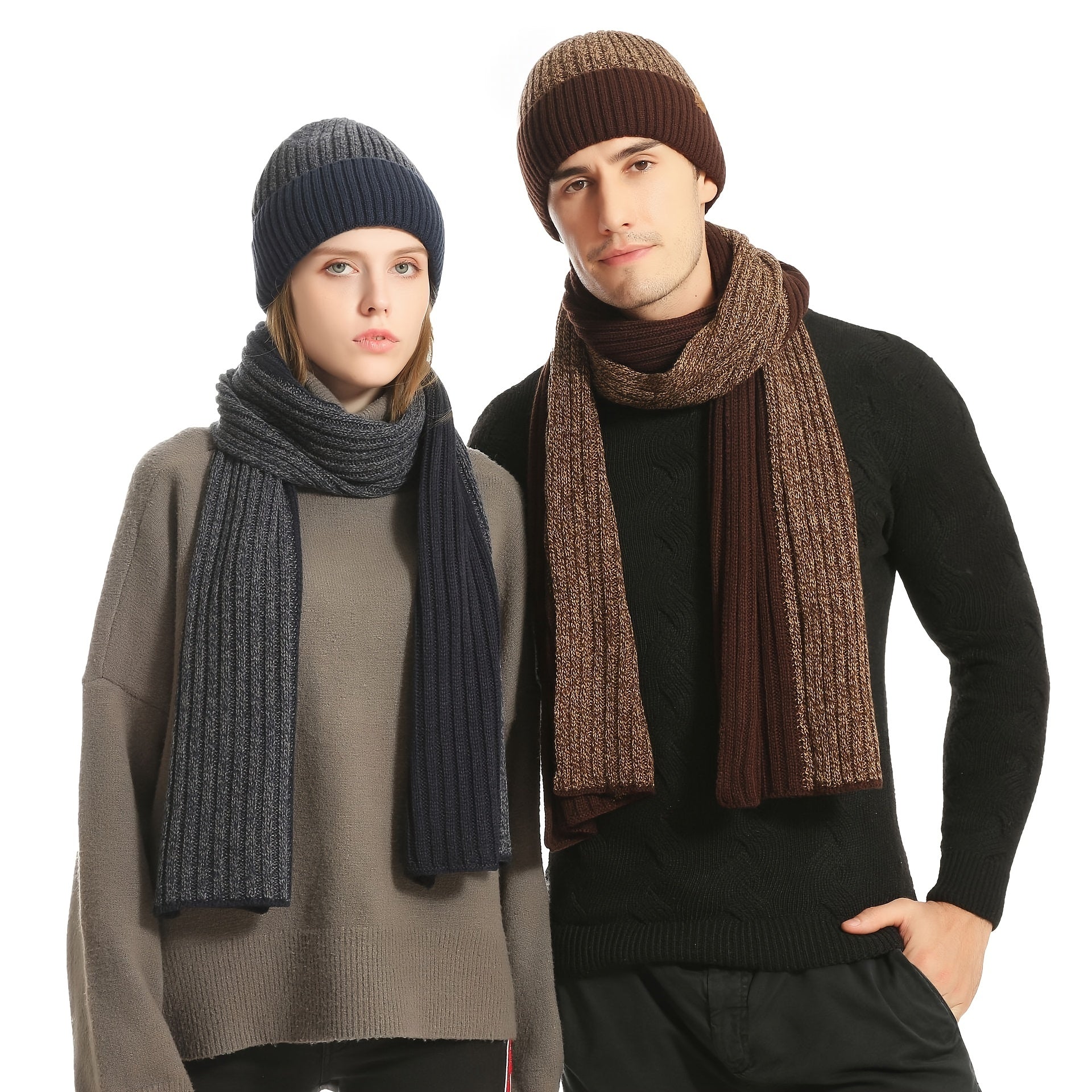 Men's Winter Hat Scarf Gloves Set Fleece Lined Beanie Touch Screen Gloves