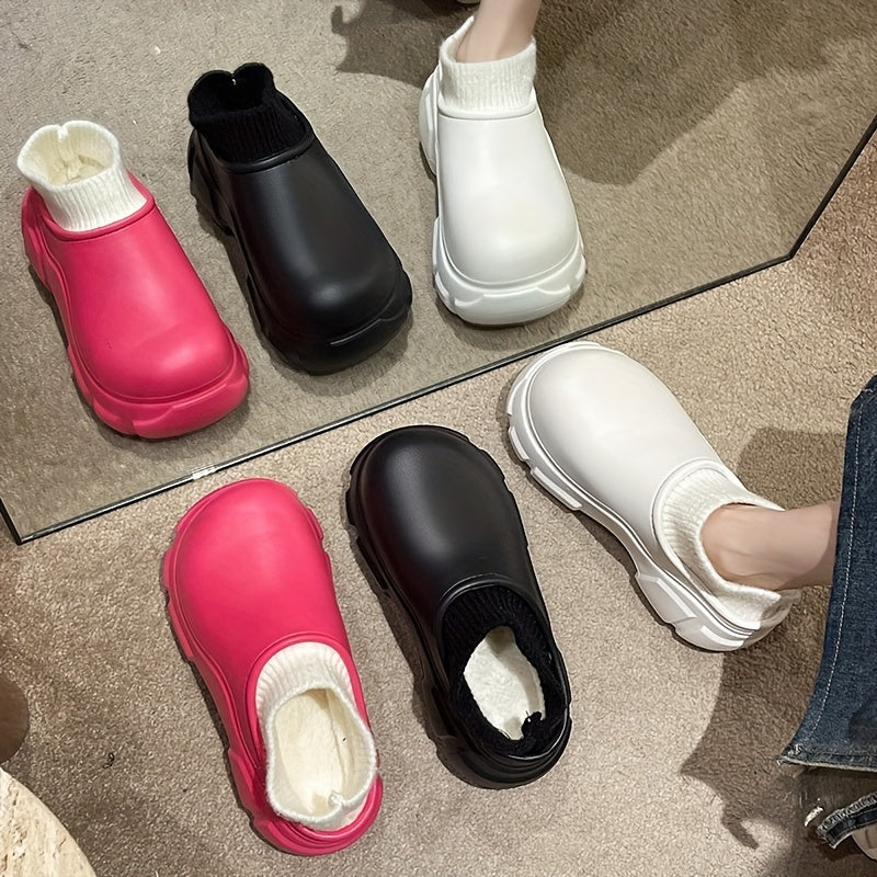 Plush Lined Slip On Clogs, Warm Fuzzy Sandals, Wear-Resistant Sole
