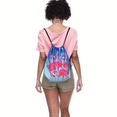 Flamingo Gym Drawstring Bag Lightweight for Yoga Fitness Swimming