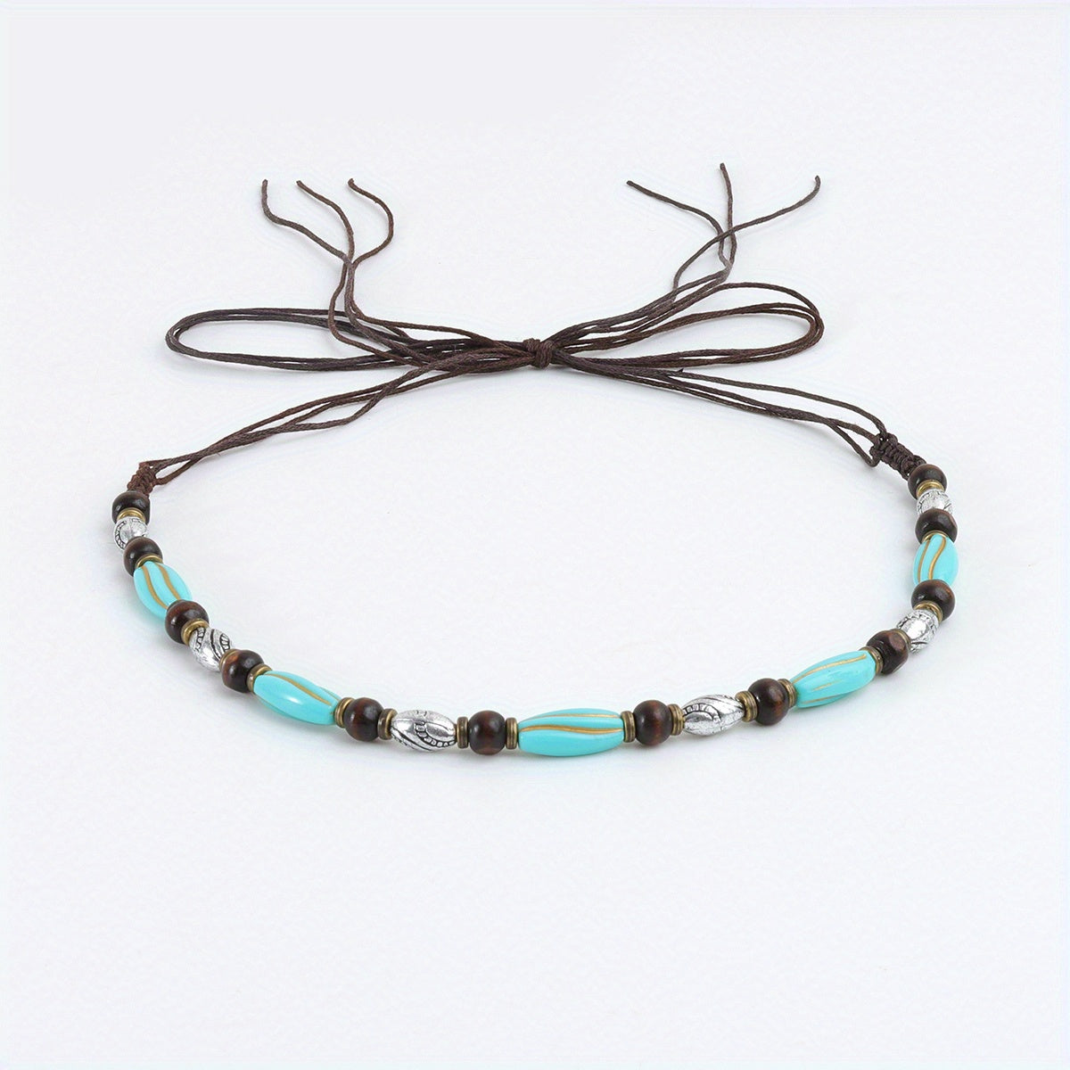 Retro Literary Style DIY Rope With Hat Circle Wooden Beads String Rope Ornament