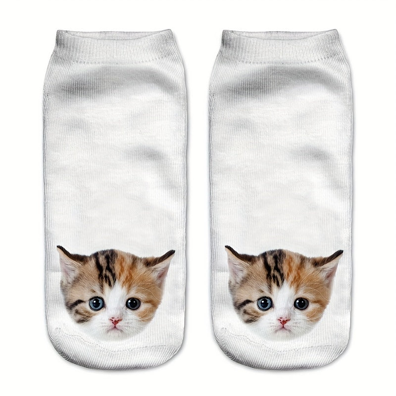 5 Pairs 3D Cat Print Socks Cute Low Cut Women's Stockings