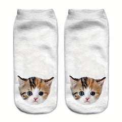5 Pairs 3D Cat Print Socks Cute Low Cut Women's Stockings