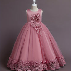 Girls Lace Embroidery Flower Princess Dress with Tutu Skirt