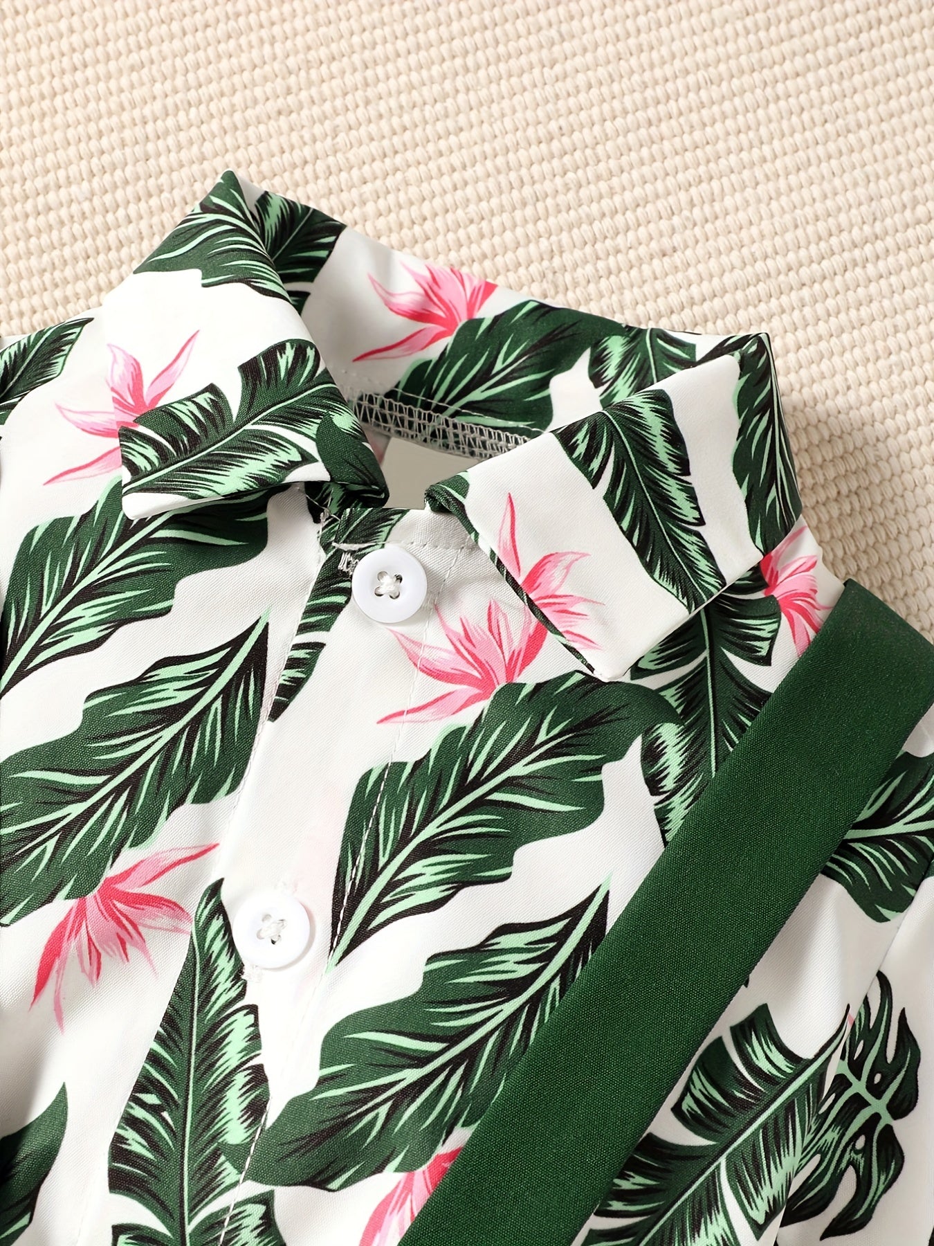 Baby Boys Tropical Plants Hawaii Shirt & Short Bib Pants Set