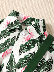 Baby Boys Tropical Plants Hawaii Shirt & Short Bib Pants Set