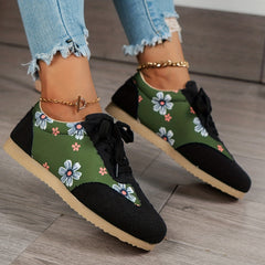 Women's Lace Up Flower Pattern Sneakers Lightweight Low Top Shoes