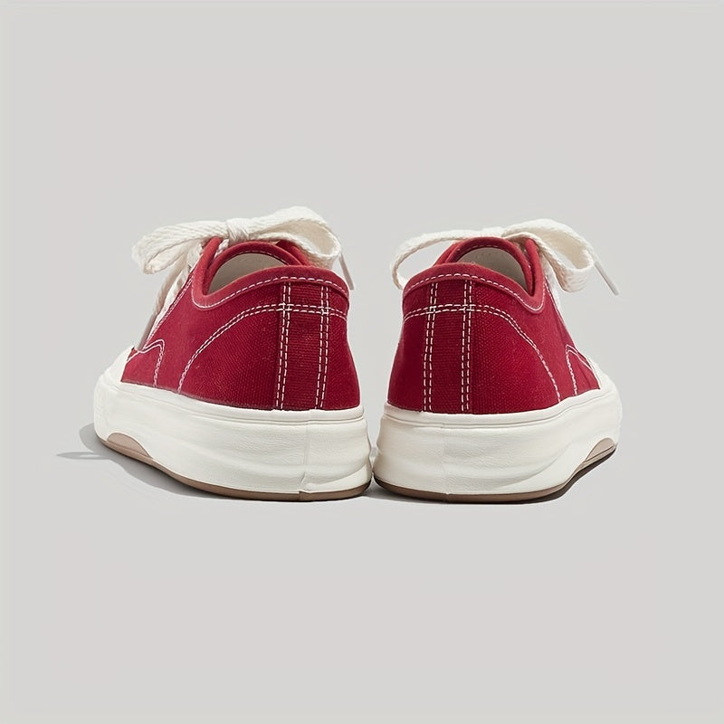 Women's Canvas Lace-Up Flat Sneakers for Casual Wear