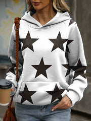 Star Print Hoodie Kangaroo Pocket Long Sleeve Sweatshirt