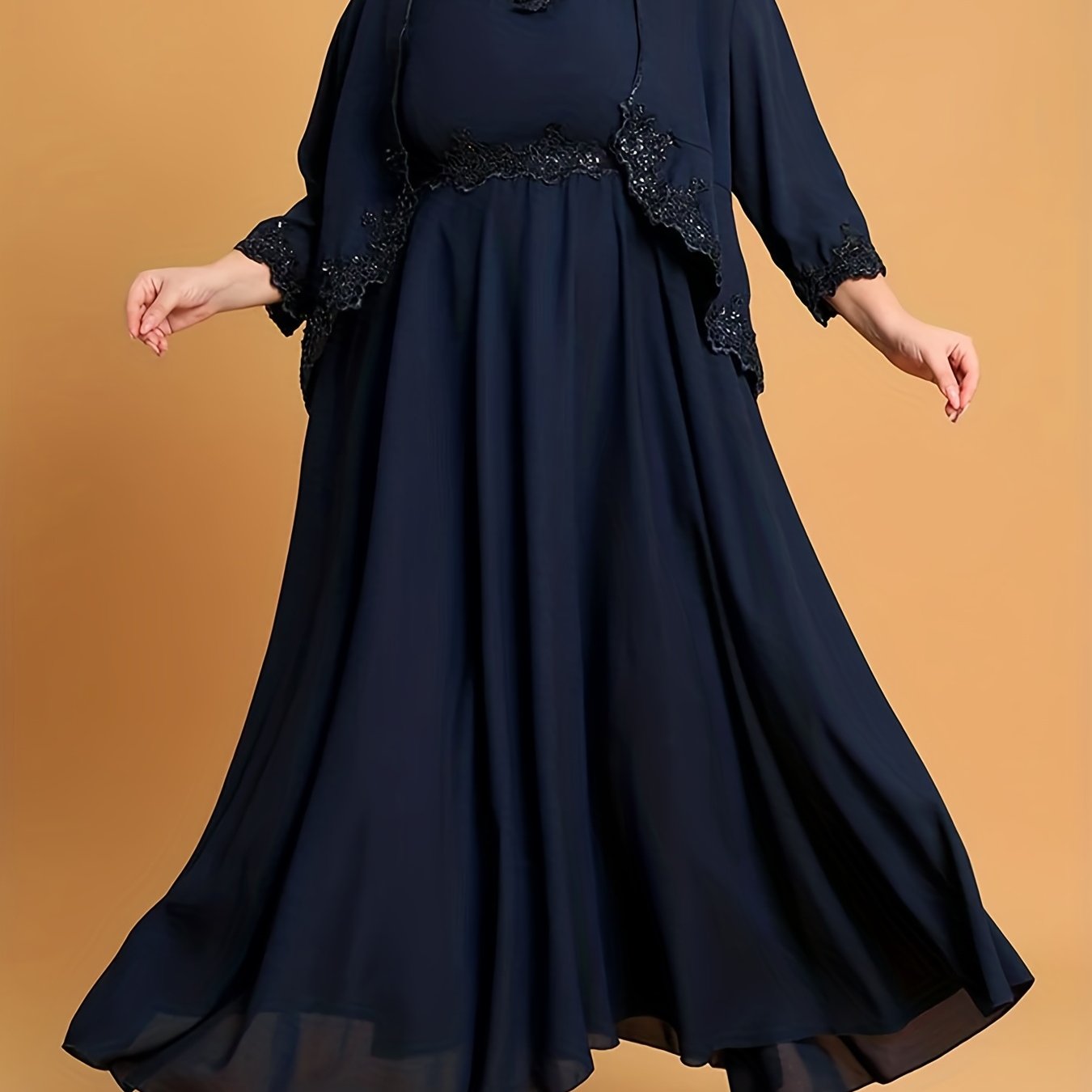 Casual 2 Piece Set Lace Panel Maxi Dress & Cardigan Knot Skirt Outfits