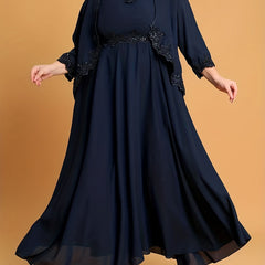 Casual 2 Piece Set Lace Panel Maxi Dress & Cardigan Knot Skirt Outfits
