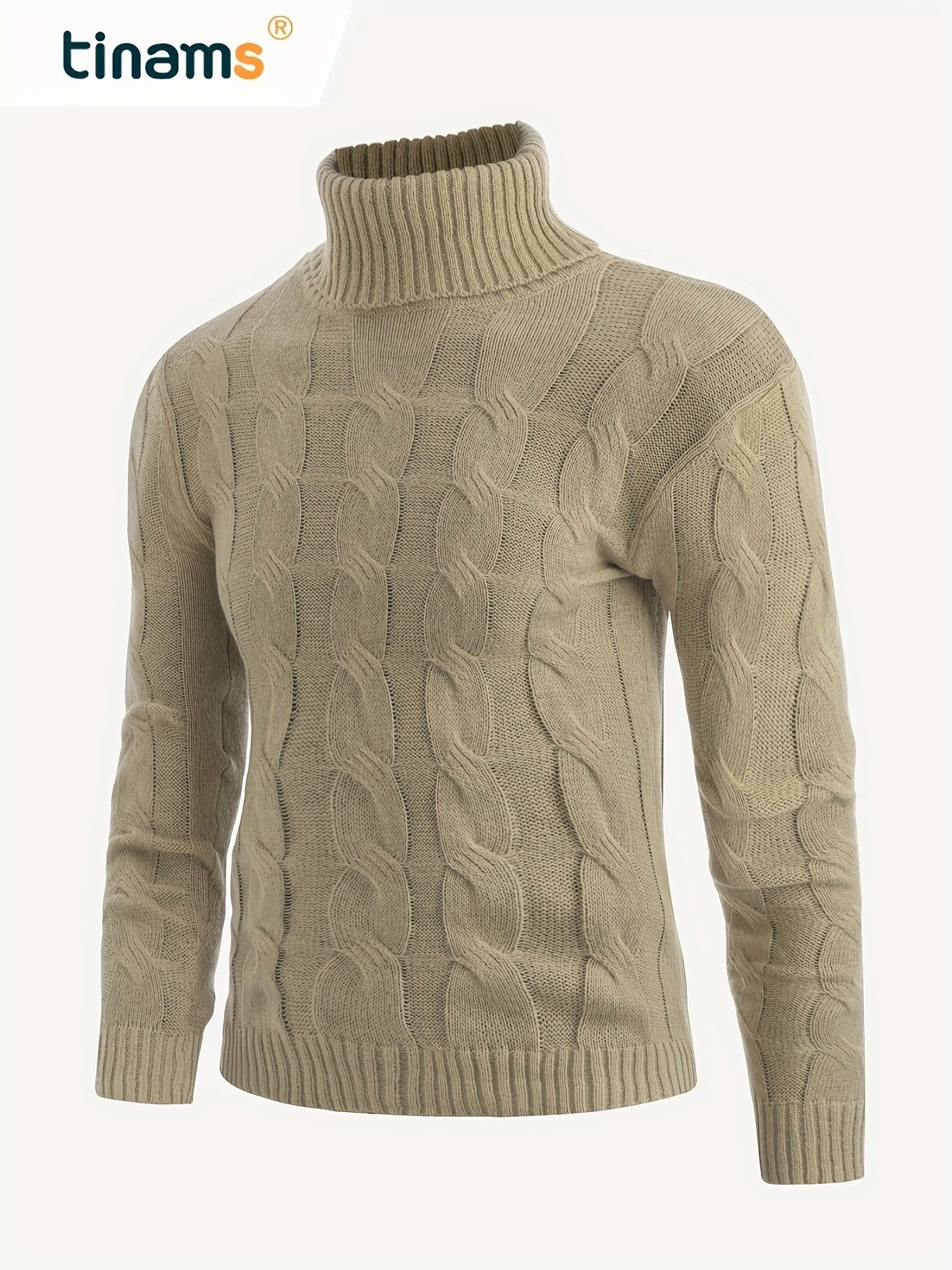 Men's Knit Turtleneck Sweater Warm Khaki Top
