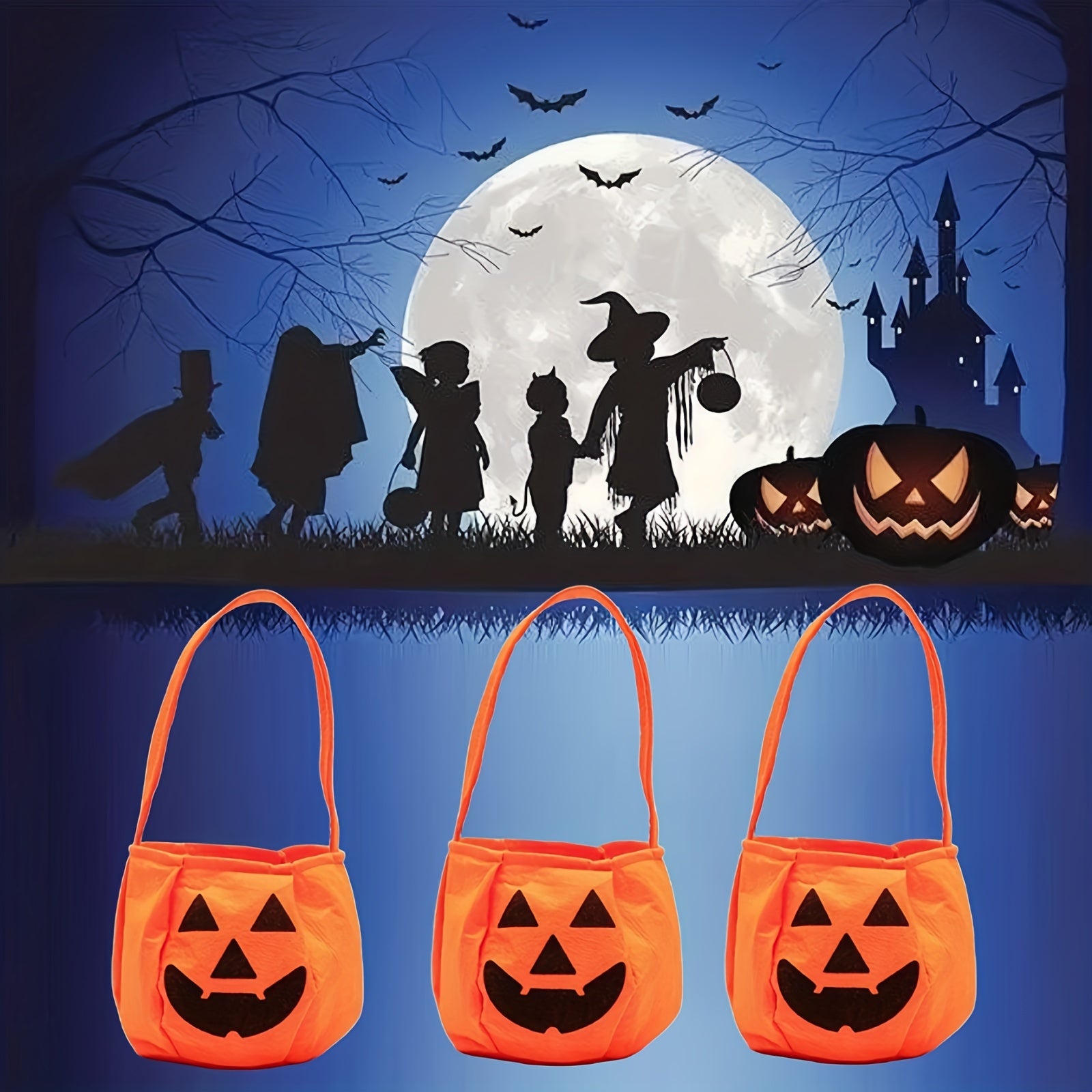10pcs Halloween Candy Bag Portable Pumpkin Bag Halloween Decoration And Props