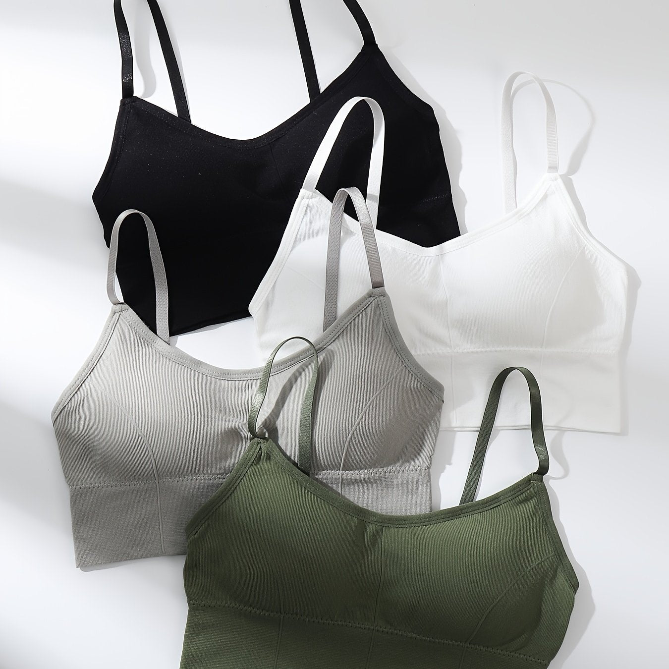 4pcs Ribbed Cami Tops Sleeveless Padded Women's Lingerie