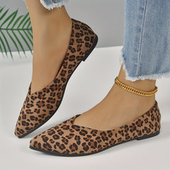 Leopard Print Slip-On Point Toe Mules Low Heel Lightweight Shoes
