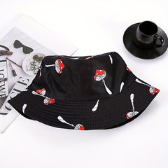 Red Mushroom Print Bucket Hat Casual Sunshade Basin Hat Unisex