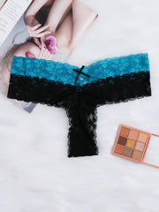 6 Pack Plus Size Floral Jacquard Colorblock Thongs Women's Plus Medium Stretch