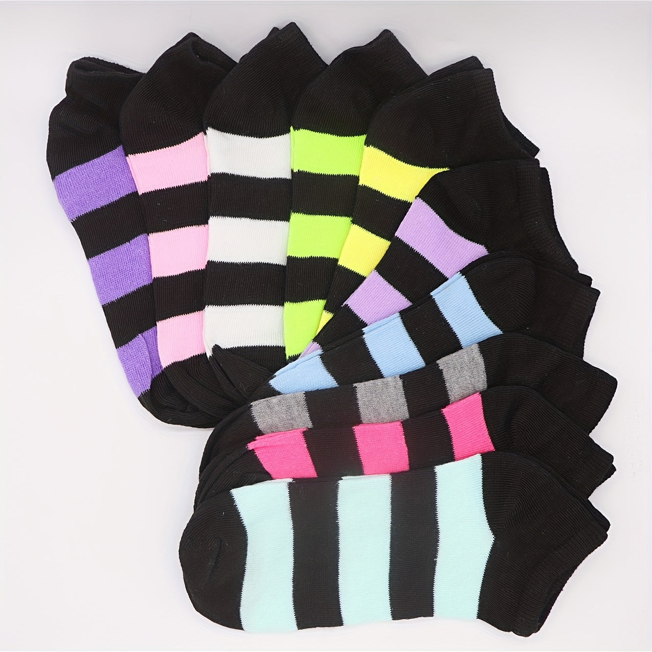 10 Pairs Striped Short Socks Low Cut Ankle Socks Women's Stockings