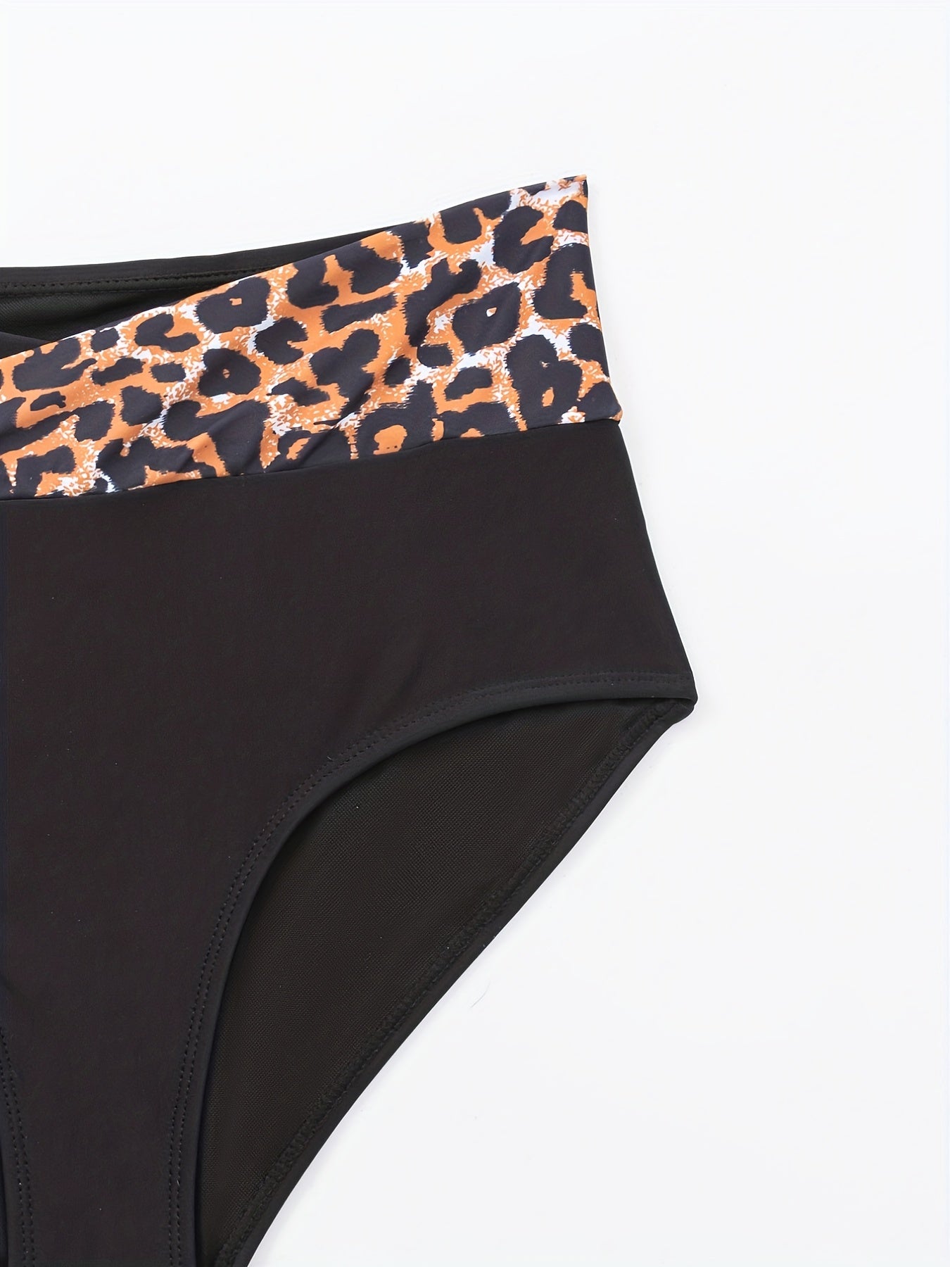 Leopard Print Patchwork Cross Bikini Bottoms High Waist