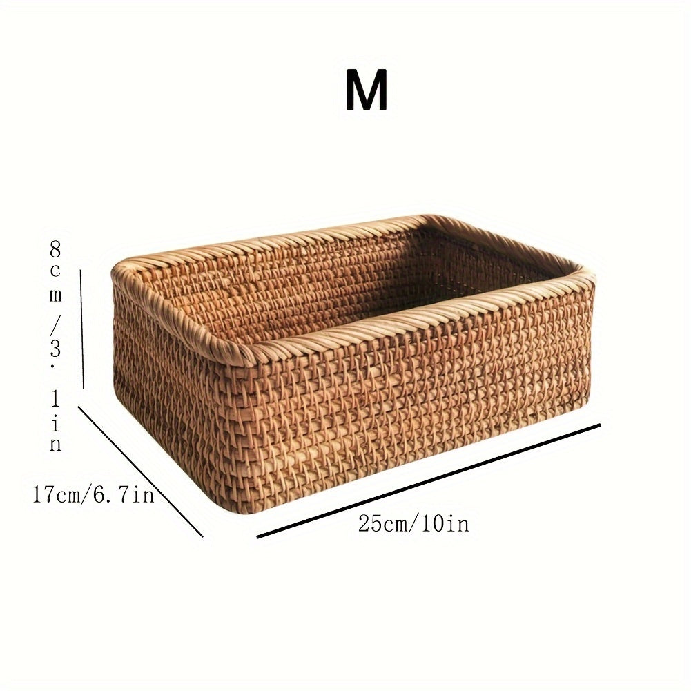 Rattan Braided Storage Basket for Desktop and Coffee Table