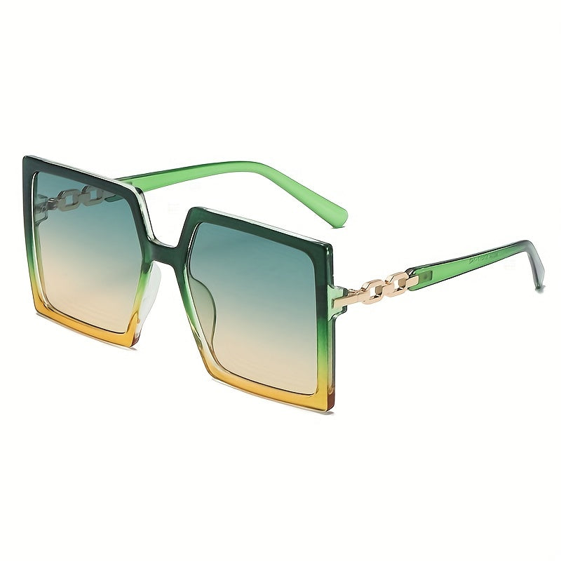 Oversized Square Sunglasses Gradient Chain Charm UV400