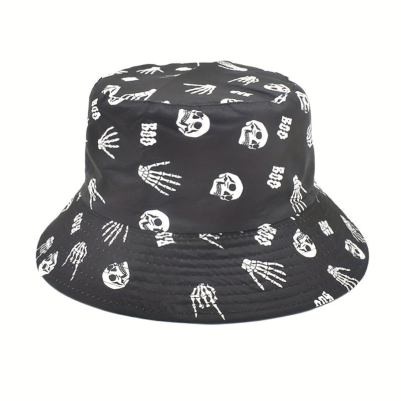 Men's Skull Print Bucket Hat Double Sided Basin Hat Spring Summer
