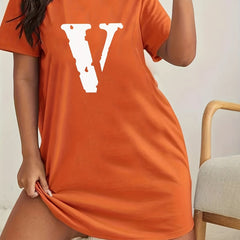Letter Print Round Neck Tee Nightdress