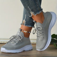 Women's Minimalist Solid Sneakers Lace Up Low Flying Woven Elastic Shoes