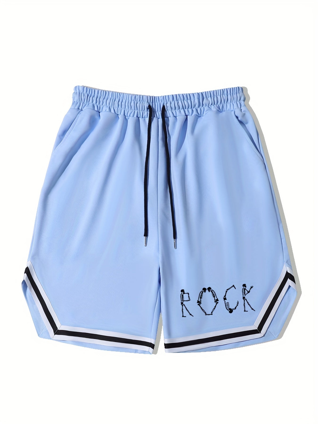 Men's Rock Print Basketball Shorts Casual Slightly Stretch Drawstring Shorts